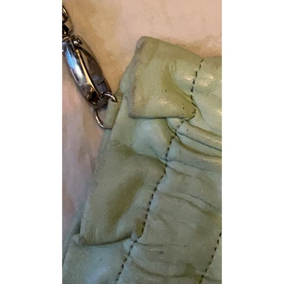 LULU GUINNESS Leather Clutch Bag Flex Frame Closure Light Green Color - Picture 11 of 13